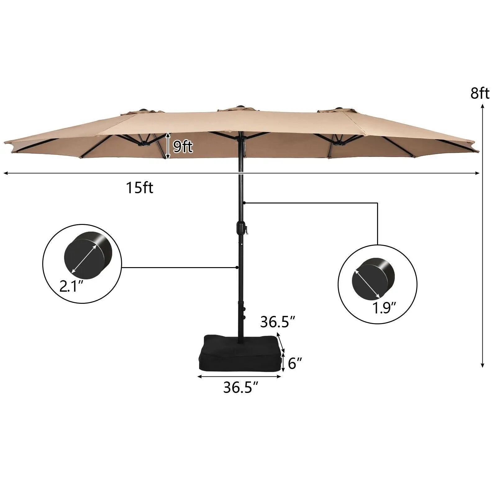 15 Feet Double-Sided Twin Patio Umbrella with Crank and Base by DirectDeals