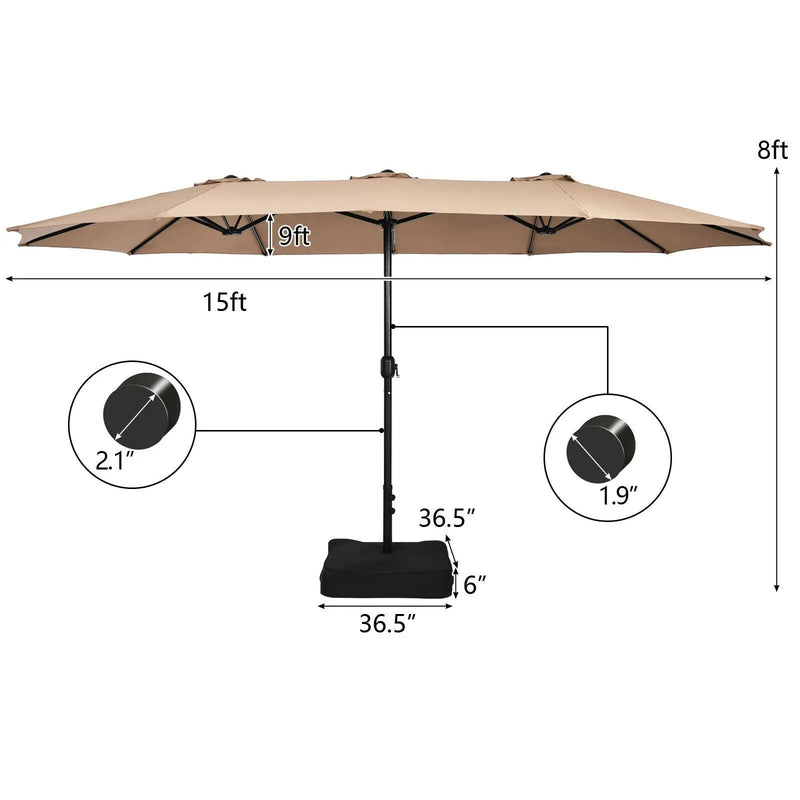 15 Feet Double-Sided Twin Patio Umbrella with Crank and Base by DirectDeals