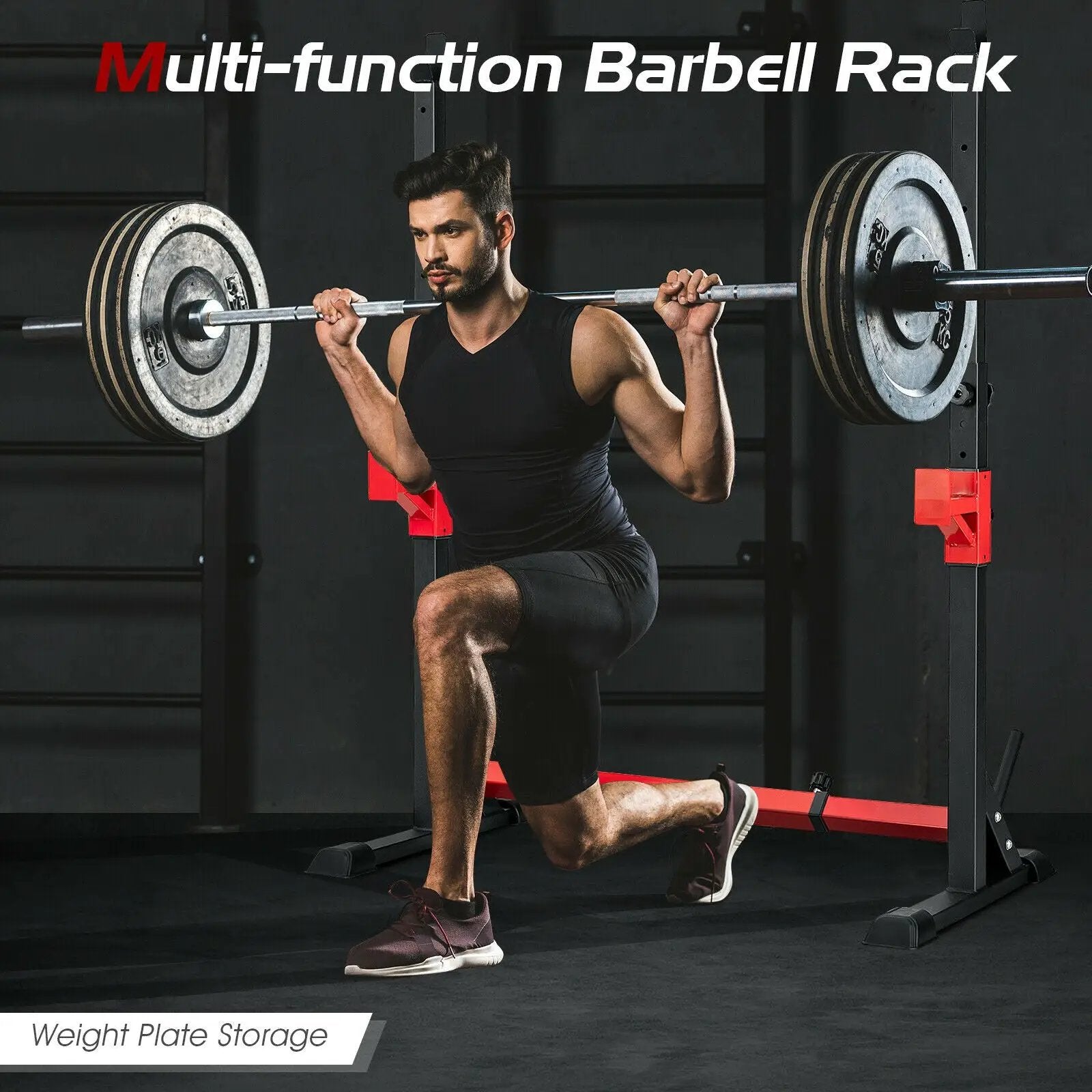 Adjustable Squat Rack Stand for Home Gym Fitness by DirectDeals