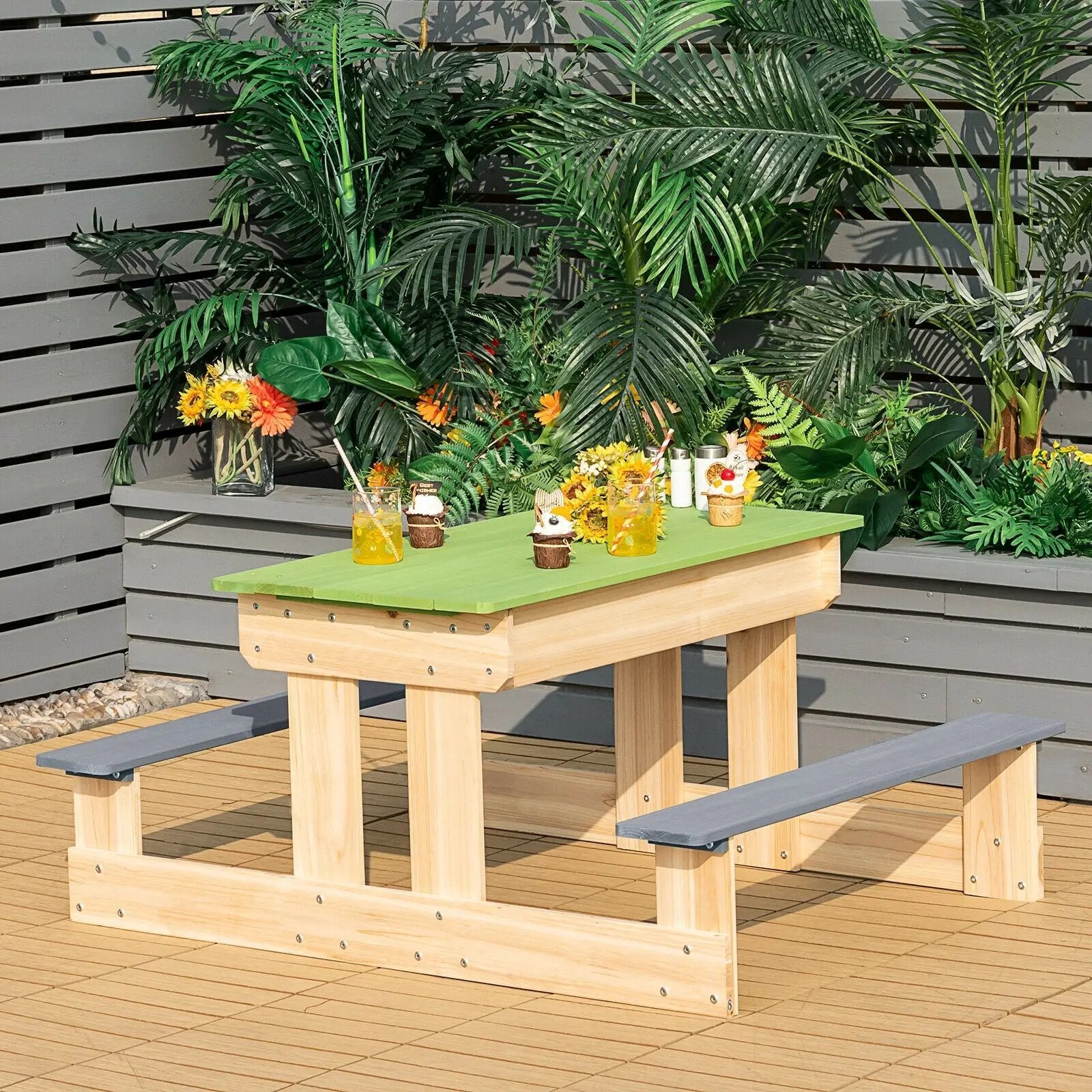 3-in-1 Outdoor Wooden Kids Water Sand Table with Play Boxes by DirectDeals
