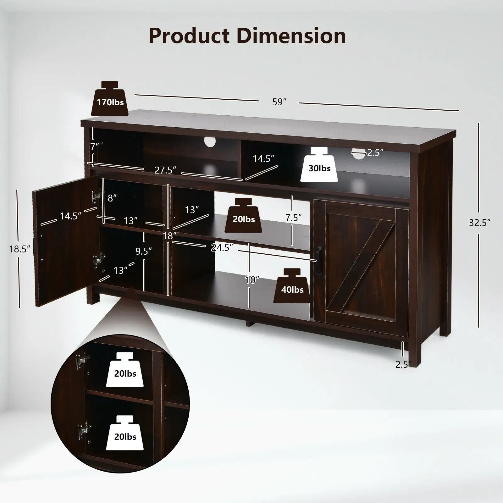 59 Inch TV Stand Media Center Console Cabinet with Barn Door for TV's 65 Inch by DirectDeals