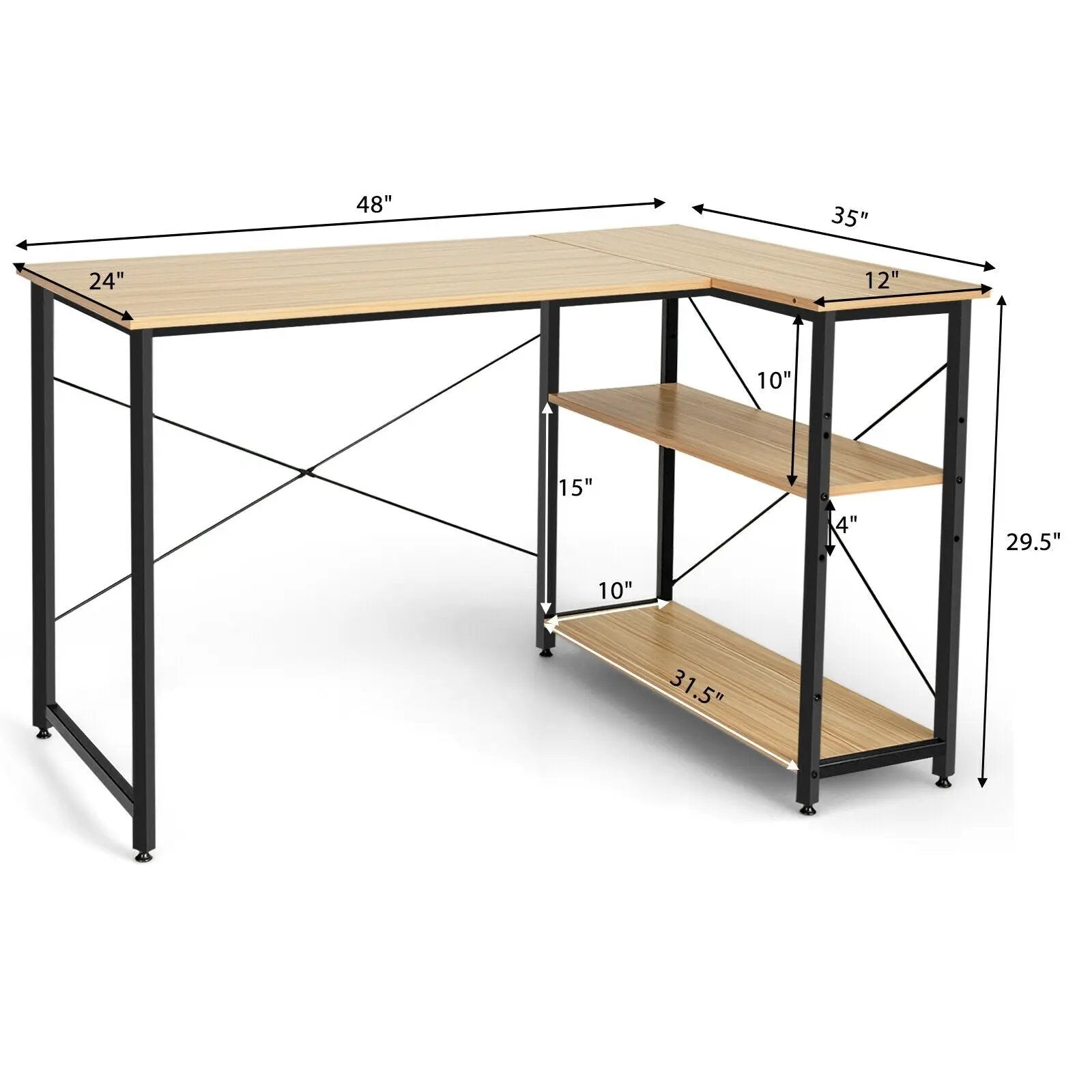 48 Inch Reversible L Shaped Computer Desk with Adjustable Shelf by DirectDeals