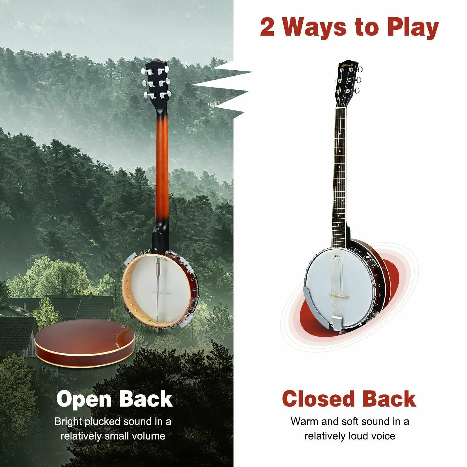 39 Inch Sonart Full Size 6 string 24 Bracket Professional Banjo Instrument with Open Back by DirectDeals
