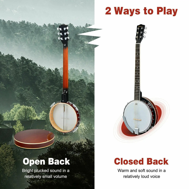 39 Inch Sonart Full Size 6 string 24 Bracket Professional Banjo Instrument with Open Back by DirectDeals