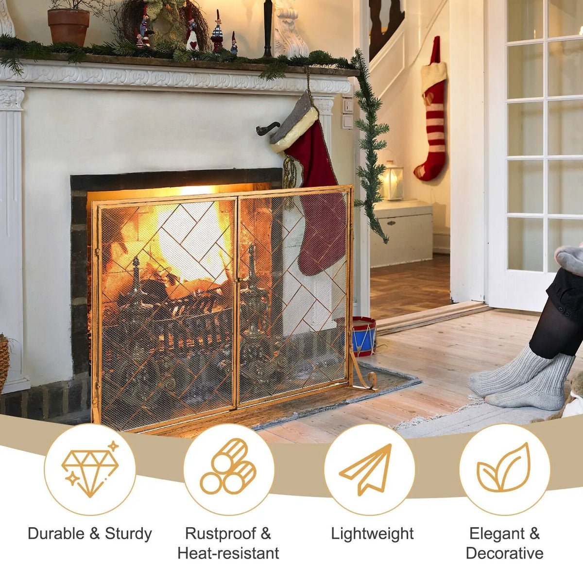 2-Panel Fireplace Screen Folding Metal Fire Place Safety Fence with Magnetic Doors, photo 4 of 16