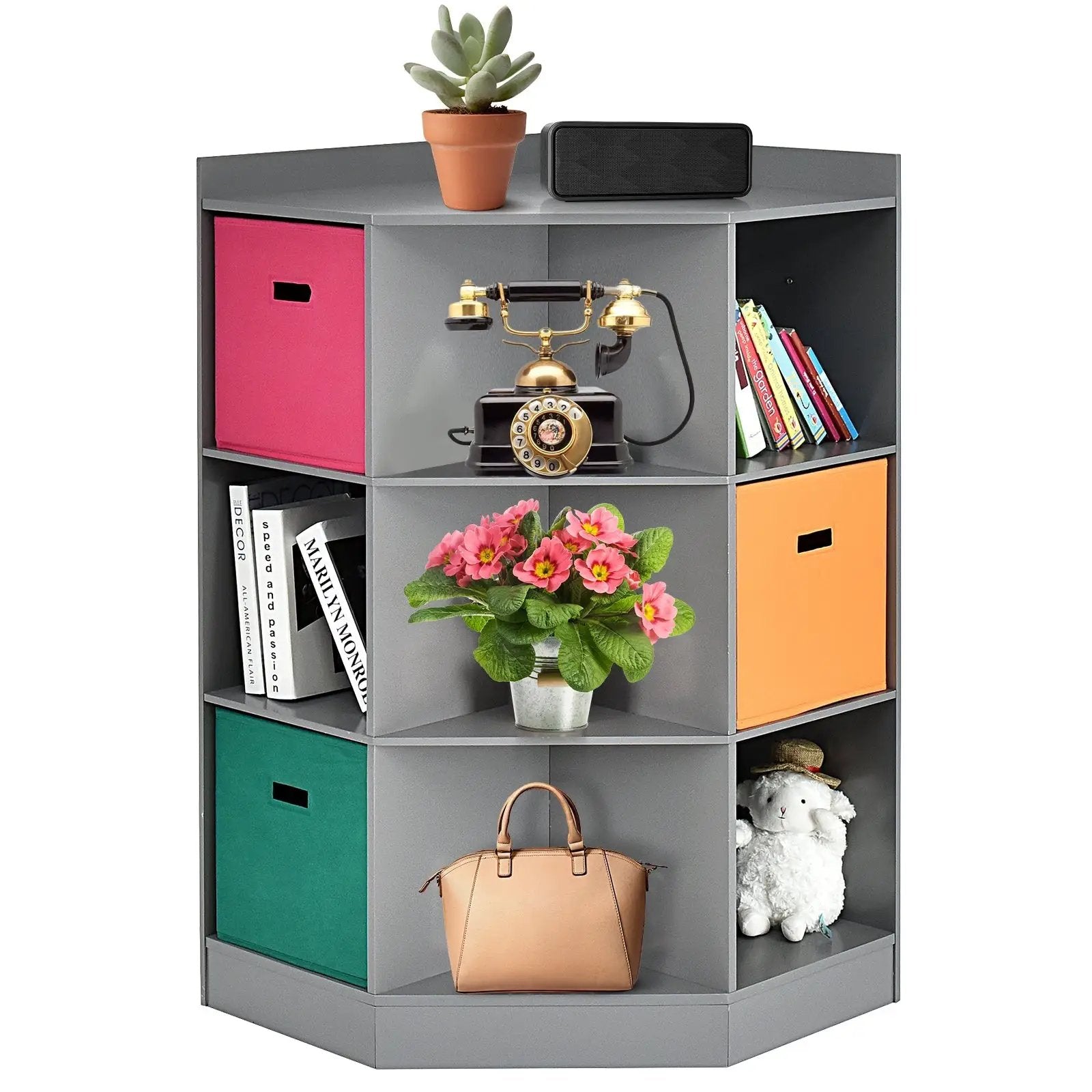3-Tier Kids Storage Shelf Corner Cabinet with 3 Baskets by DirectDeals