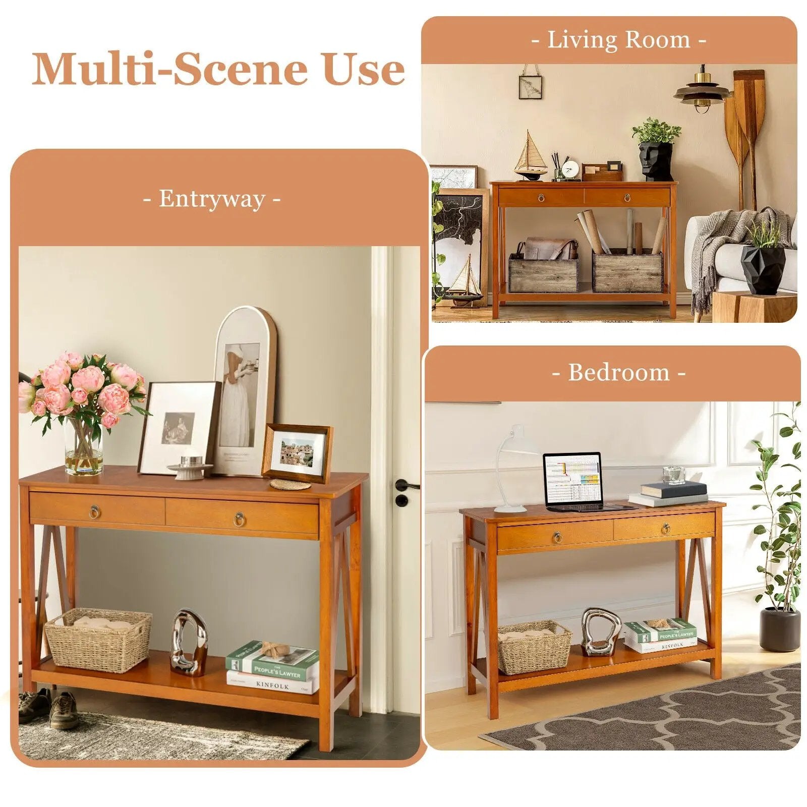 Console Table with Drawer Storage Shelf for Entryway Hallway by DirectDeals