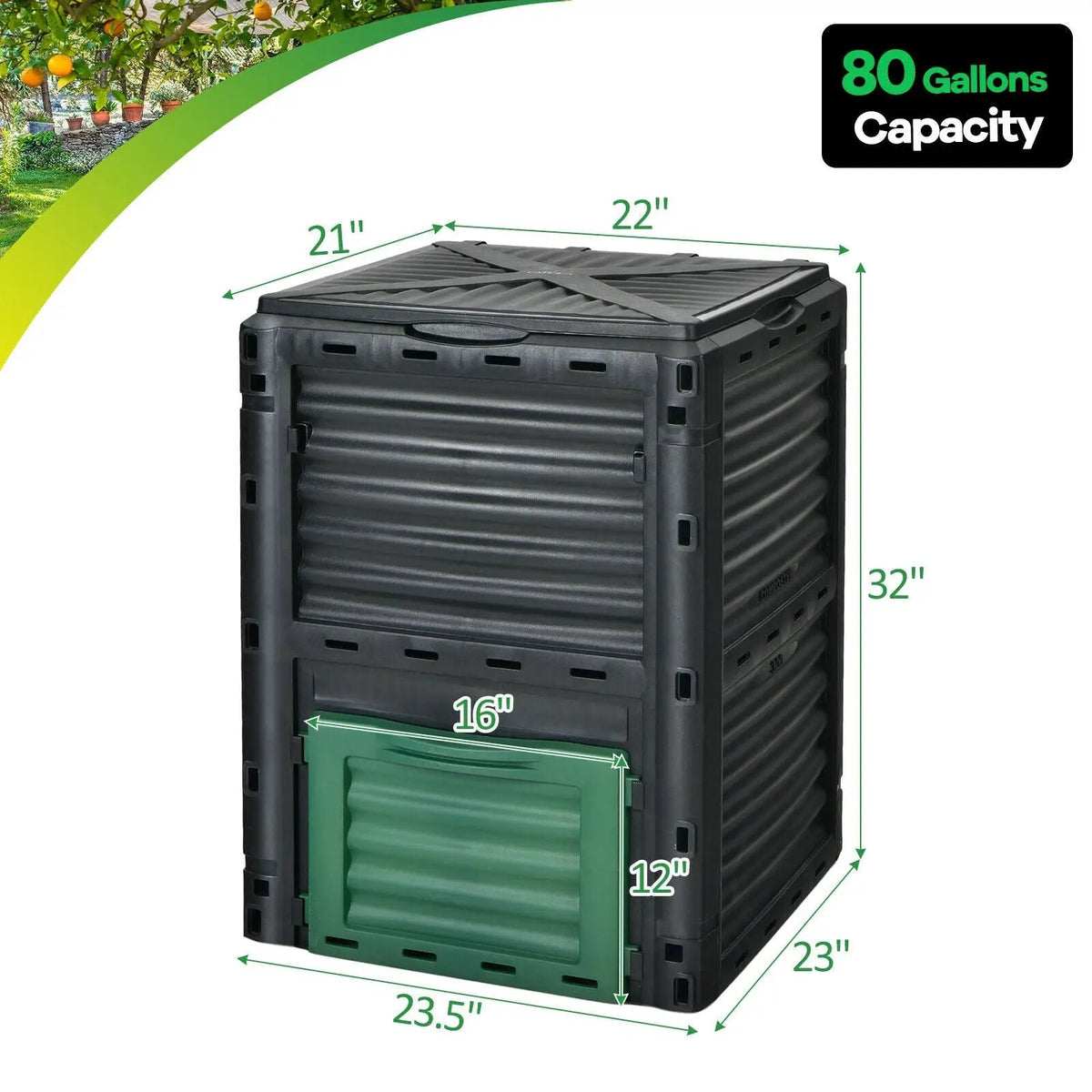 80-Gallon Outdoor Composter with Large Openable Lid and Bottom Exit Door, photo 5 of 7