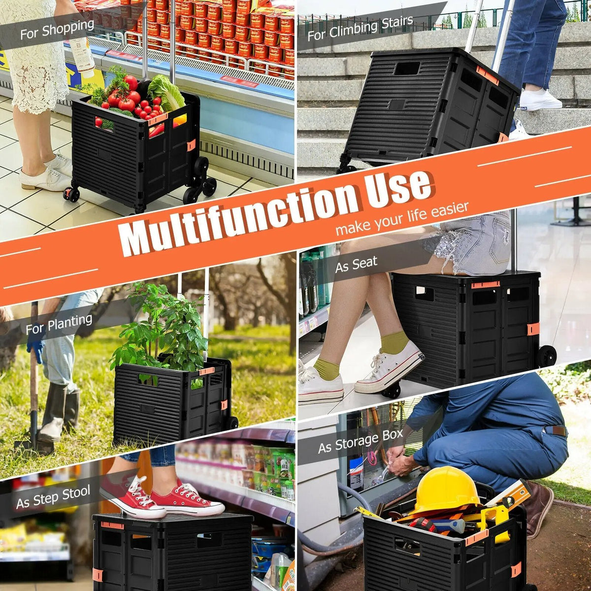 Costway Foldable Utility Cart for Travel and Shopping, photo 3 of 16