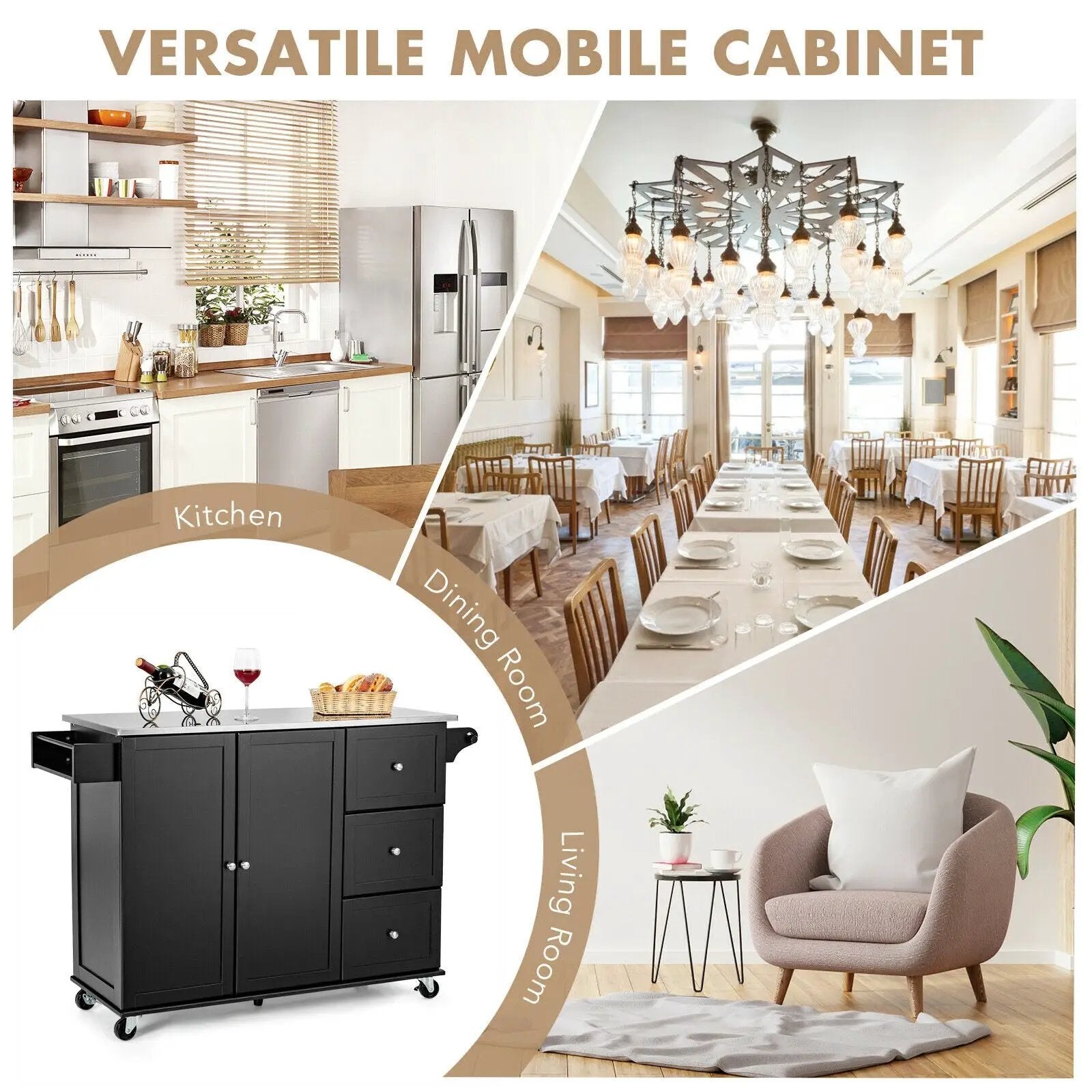 Kitchen Island 2-Door Storage Cabinet with Drawers and Stainless Steel Top by DirectDeals