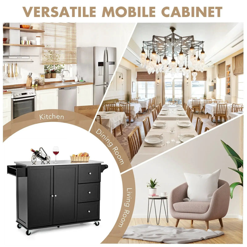 Kitchen Island 2-Door Storage Cabinet with Drawers and Stainless Steel Top by DirectDeals