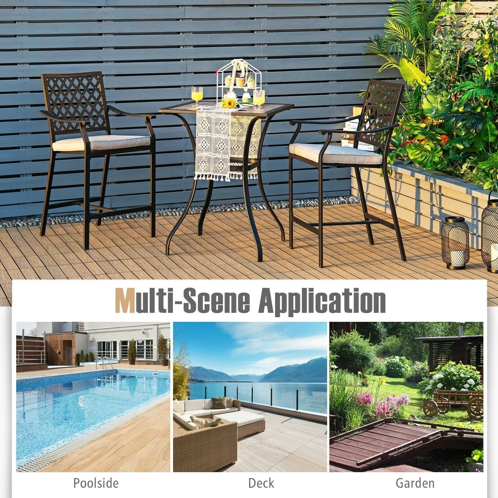 2 Pieces Patio Bar Stool with Height Cushion and Armrest by DirectDeals