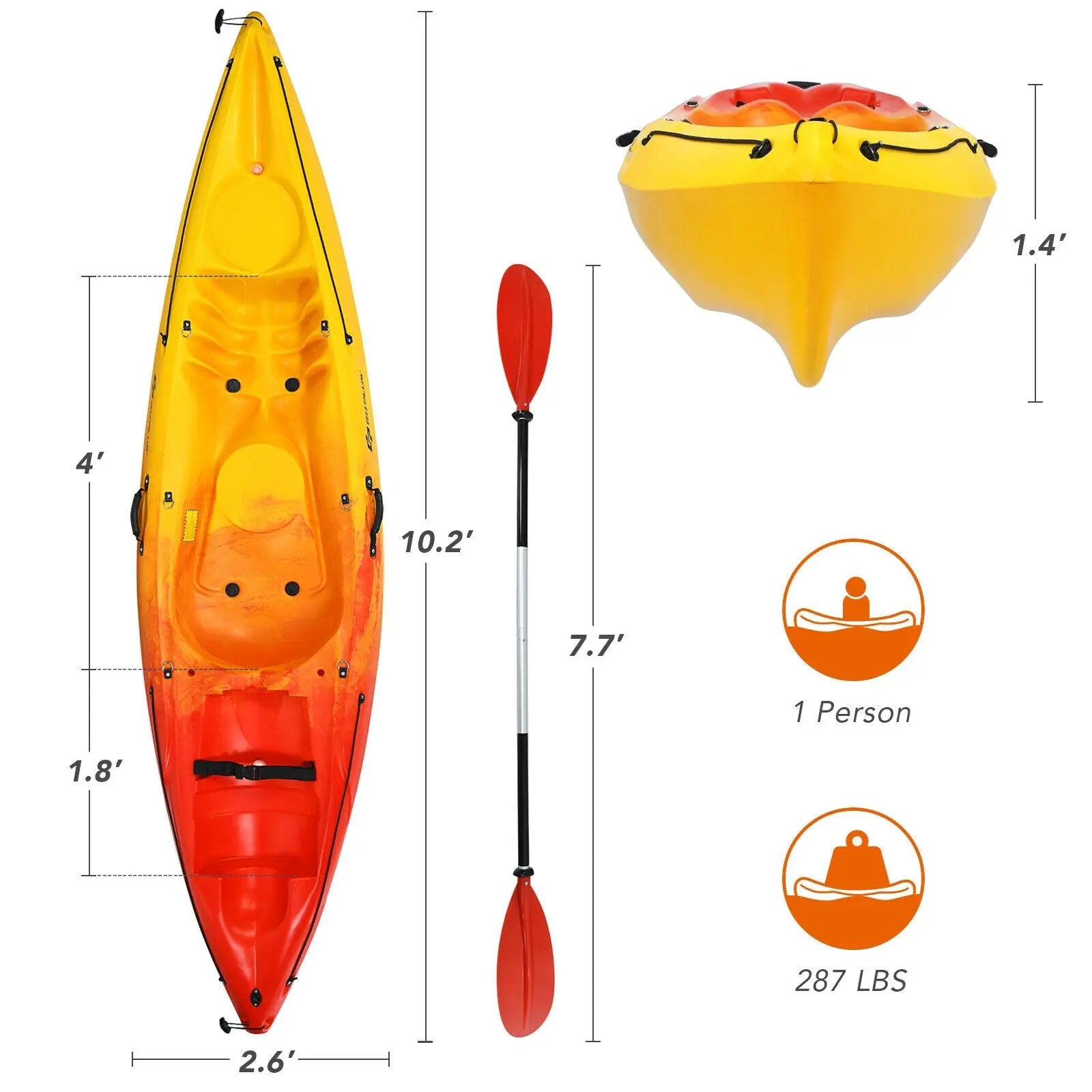 Single Sit-on-Top Kayak with Detachable Aluminum Paddle-Yellow by DirectDeals