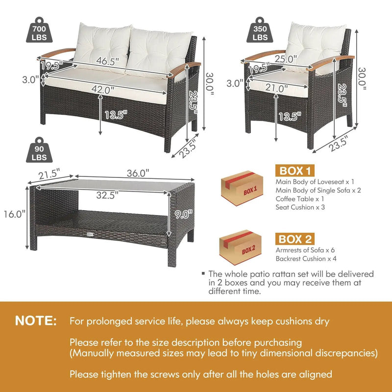 4 Pieces Patio Rattan Furniture Set with Cushioned Sofa and Storage Table by DirectDeals