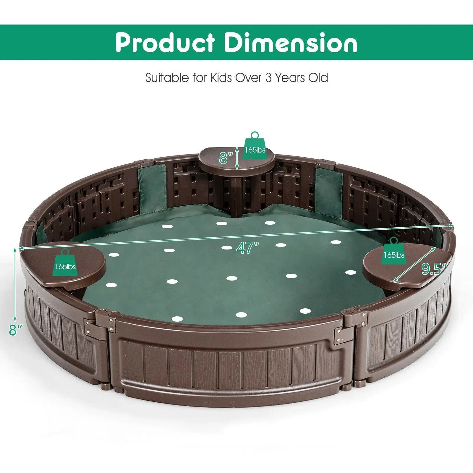 Sandbox with Built-in Corner Seat and Cover-Brown by DirectDeals