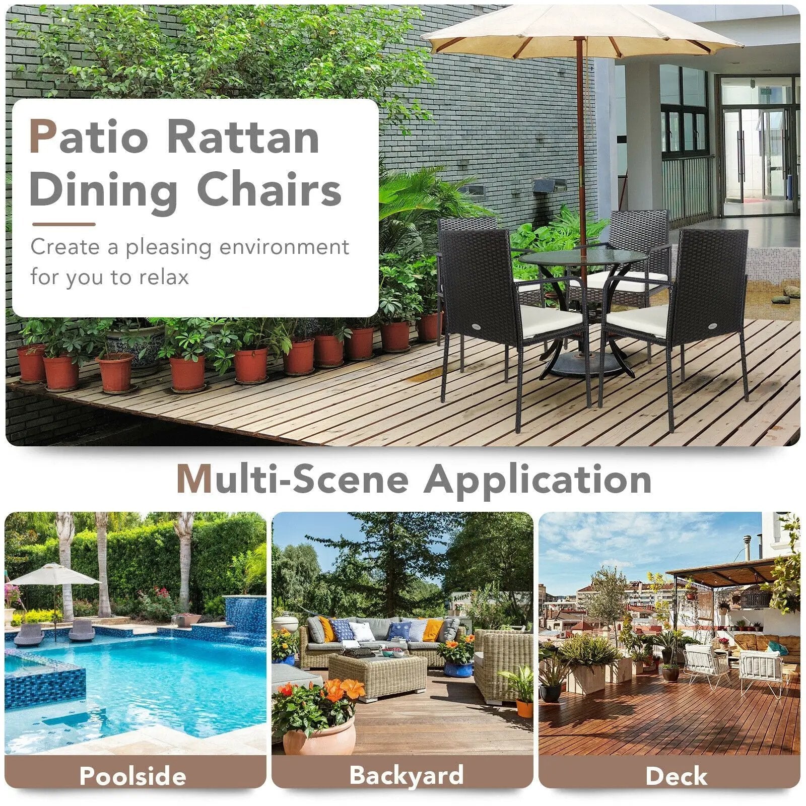 4 Pieces Patio Wicker Rattan Dining Set with Comfy Cushions by DirectDeals