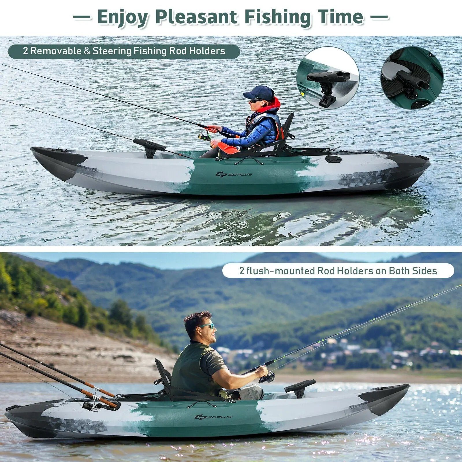 Sit-on-Top Fishing Kayak Boat With Fishing Rod Holders and Paddle-Gray by DirectDeals