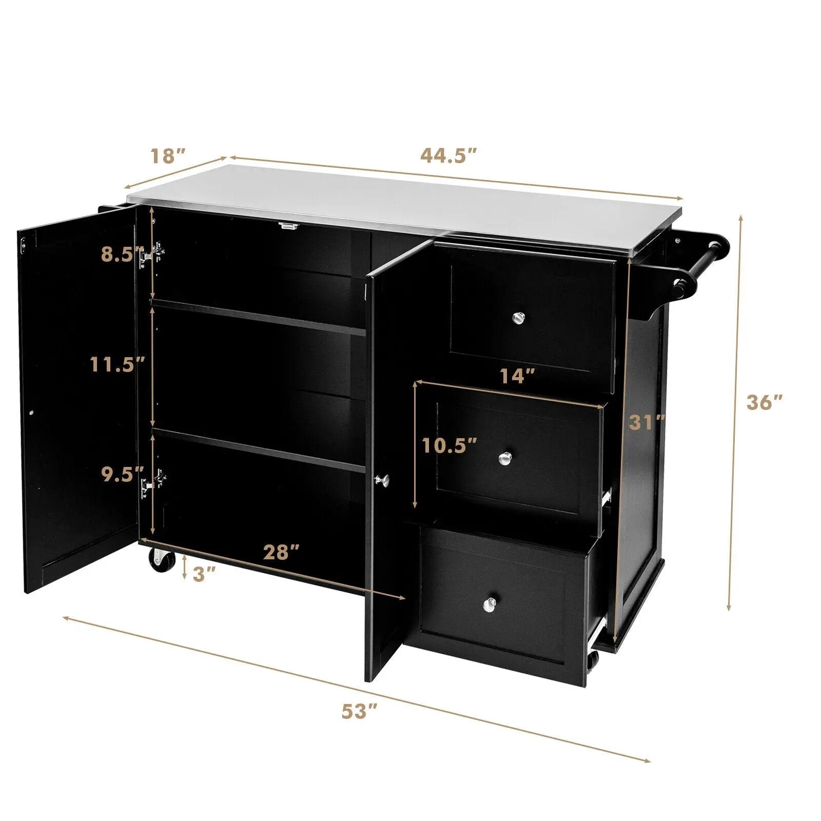Kitchen Island 2-Door Storage Cabinet with Drawers and Stainless Steel Top by DirectDeals