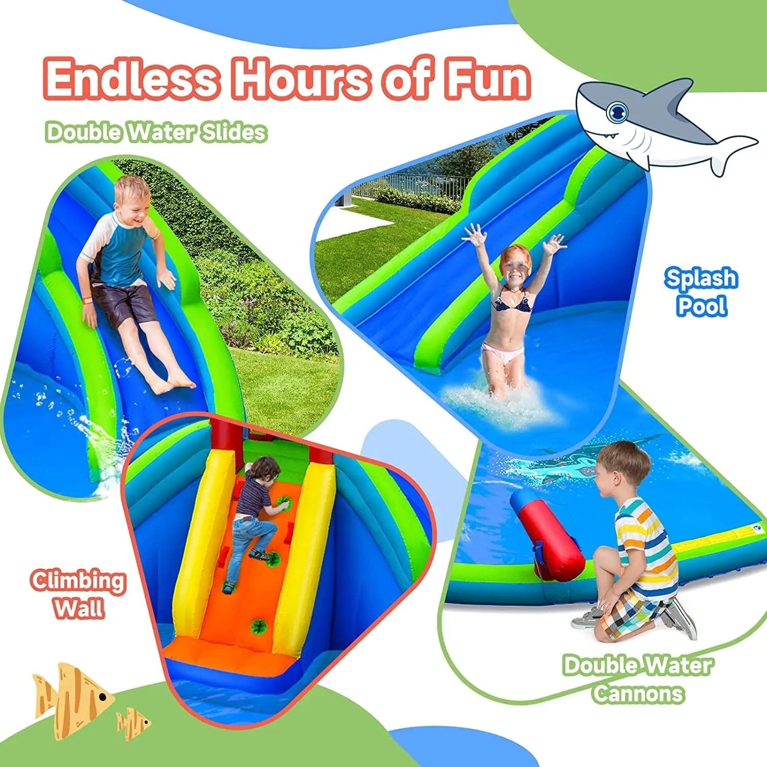 Inflatable Water Park Waterslide for Kids Backyard with 780W Air Blower by DirectDeals