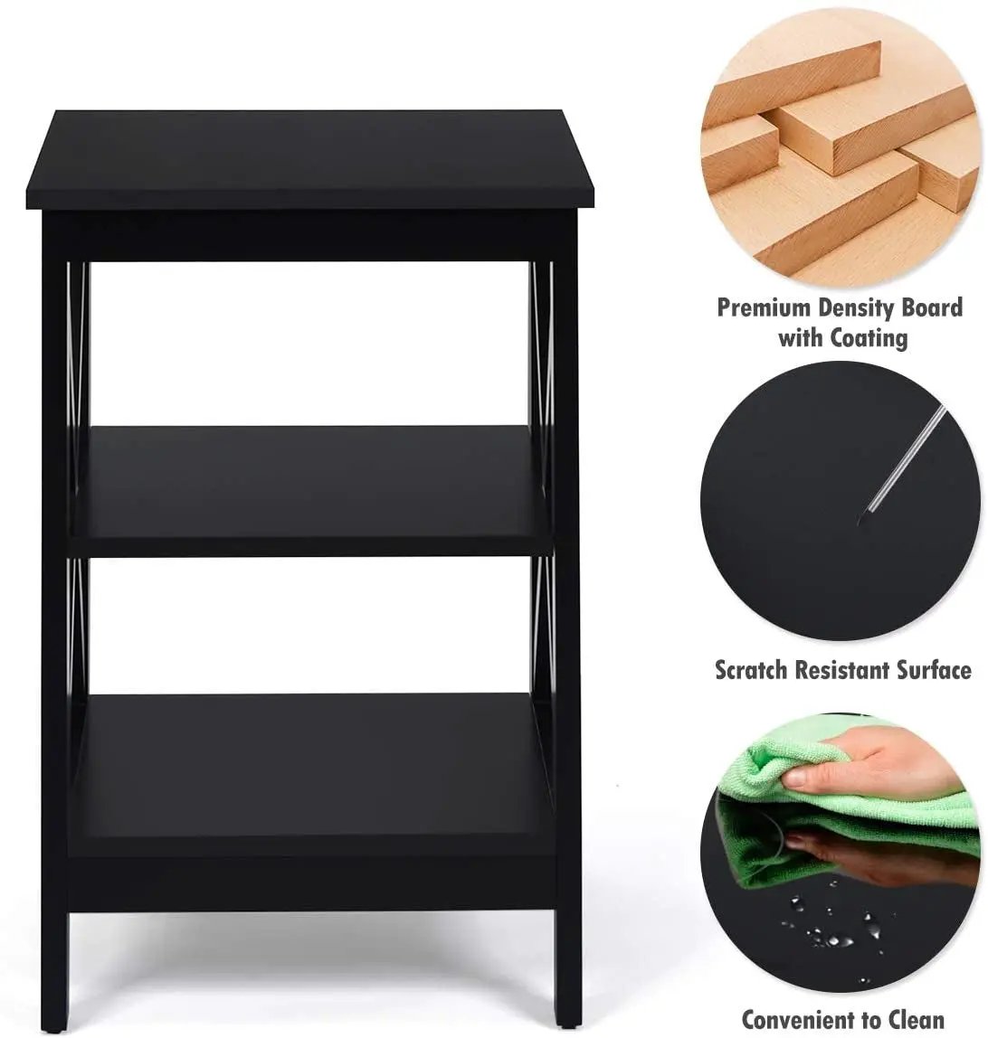3-Tier X-Design Nightstands with Storage Shelves for Living Room Bedroom, photo 23 of 31