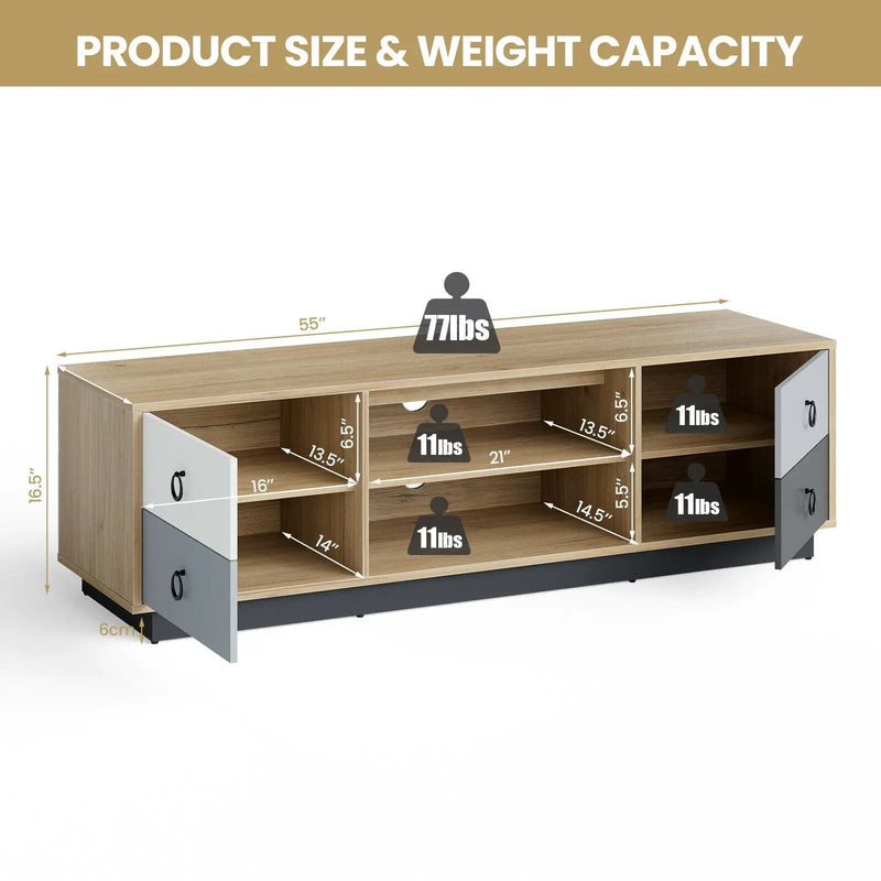 Modern 55 Inch TV Stand with 2 Storage Cabinets for TVs up to 60 Inch by DirectDeals