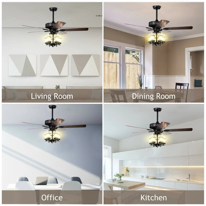 50 Inch Noiseless Ceiling Fan Light with Explosion-proof Glass Lampshades-Black by DirectDeals