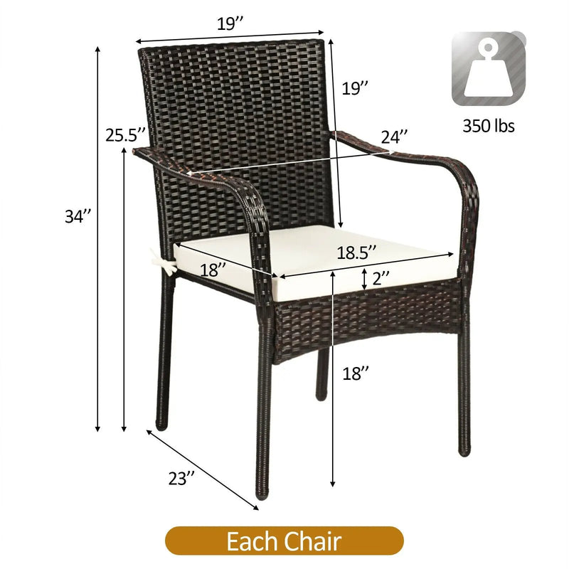 Set of 4 Patio Rattan Stackable Dining Chair with Cushioned Armrest for Garden by DirectDeals