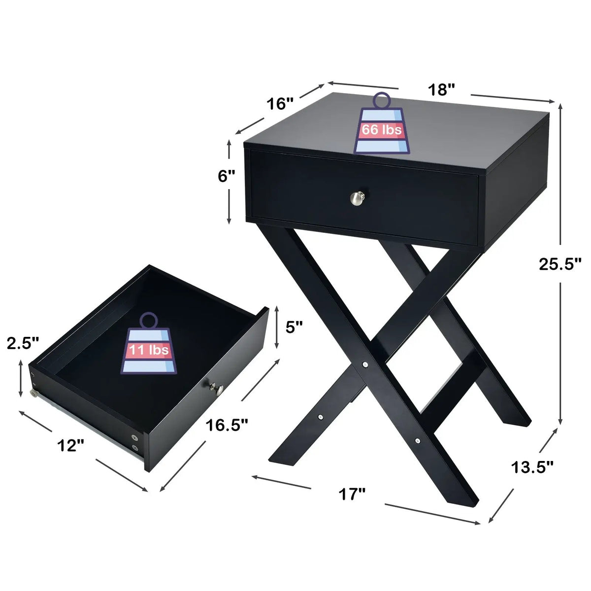 Modern X-Shaped Nightstand with Drawer for Living Room Bedroom, photo 8 of 16