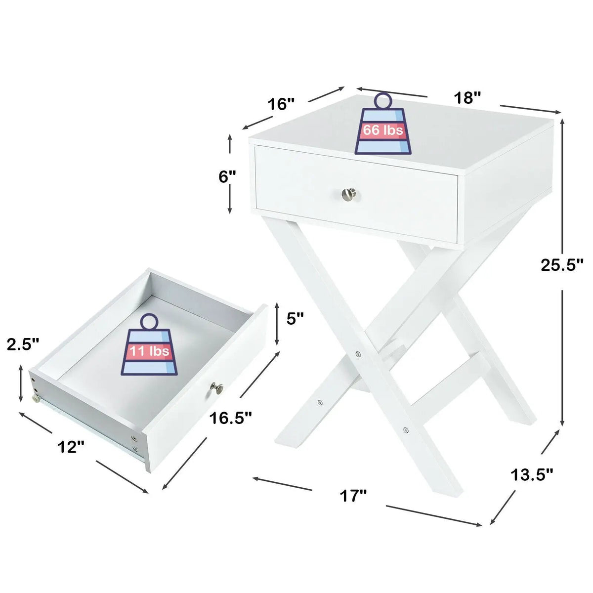 Modern X-Shaped Nightstand with Drawer for Living Room Bedroom, photo 7 of 16
