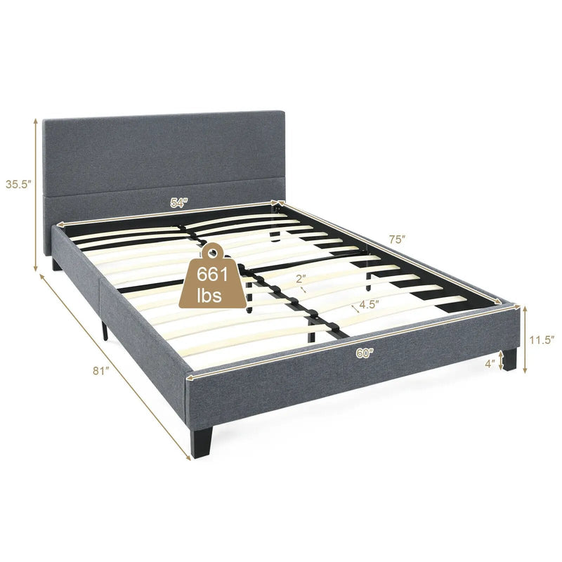 Full/Queen Size Upholstered Platform Bed Frame with Linen Headboard by DirectDeals