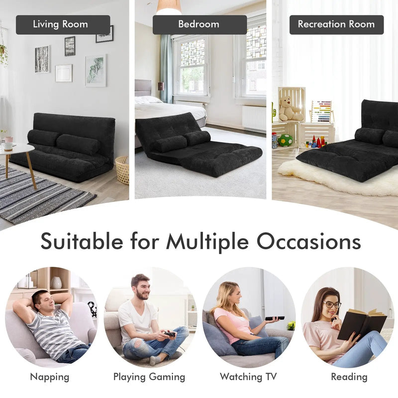 6-Position Adjustable Sleeper Lounge Couch with 2 Pillows by DirectDeals