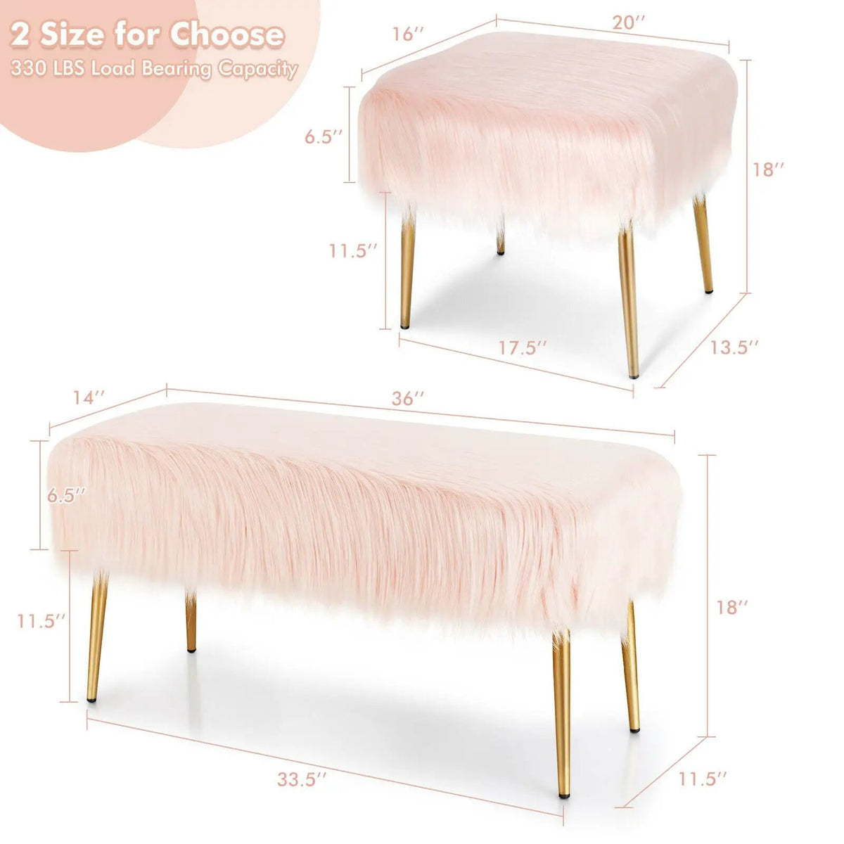 Faux Fur Vanity Stool with Golden Metal Legs for Makeup Room, photo 10 of 16