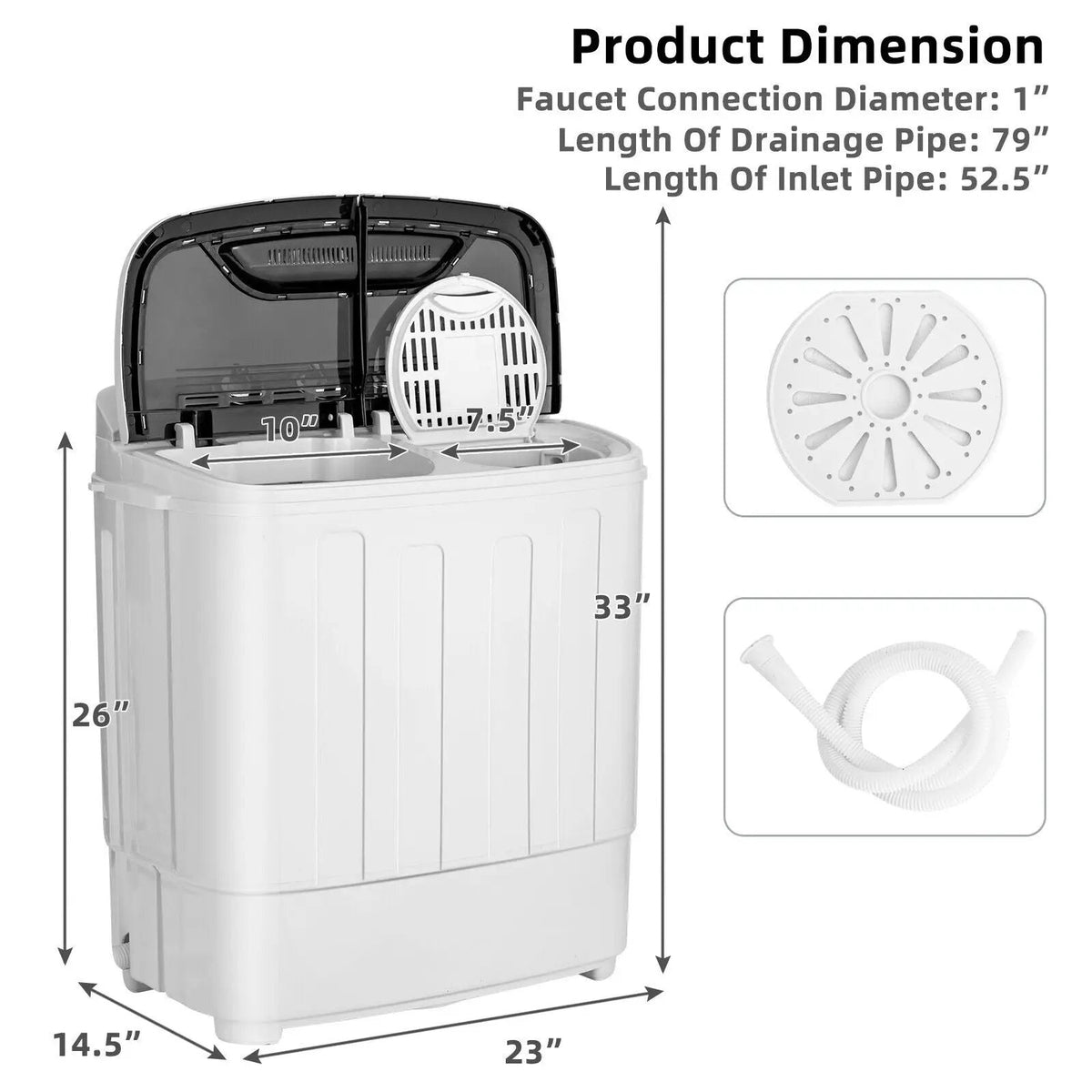 8 lbs Portable Mini Twin Tub Spinner Semi-Automatic Washing Machine, photo 5 of 9