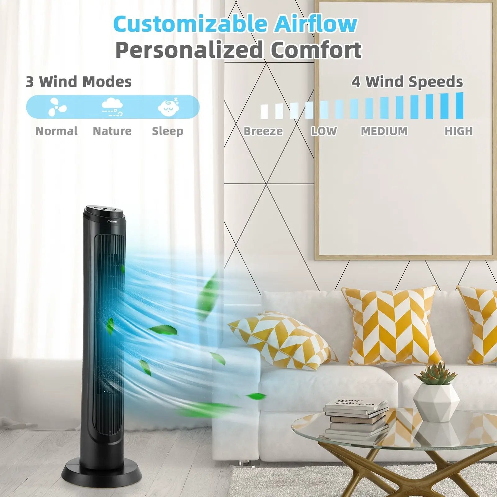 40 Inch Tower Fan with Remote 75Àö Oscillating Fan with 3 Wind Modes and 4 Wind Speeds-Black by DirectDeals