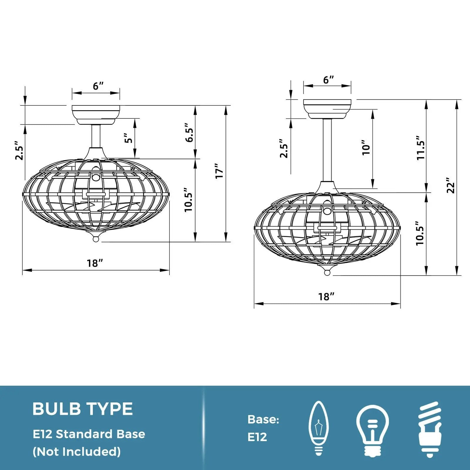 5 Blades Enclosed Ceiling Fan with Light and Remote Control-Black by DirectDeals