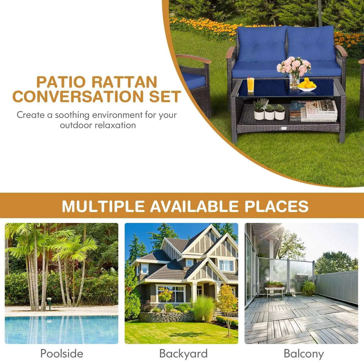 4 Pieces Patio Rattan Furniture Set with Cushioned Sofa and Storage Table, photo 9 of 9