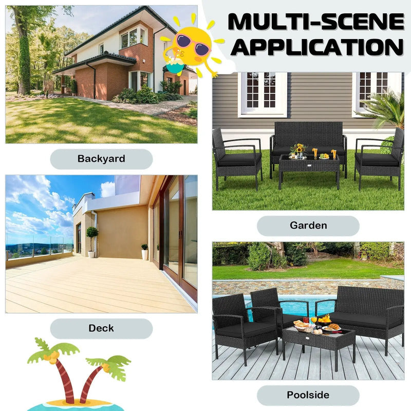 4 Pieces Patio Rattan Furniture Set with Cushion by DirectDeals