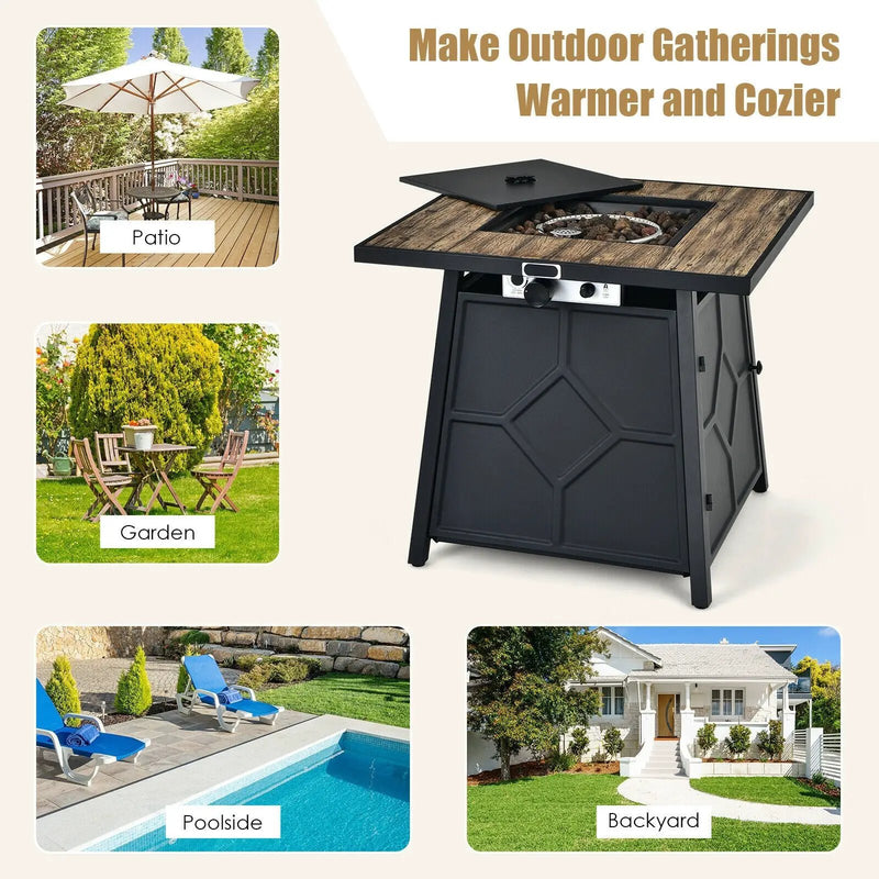 40 000 BTU 28 Inches Propane Gas Fire Pit Table With Cover by DirectDeals
