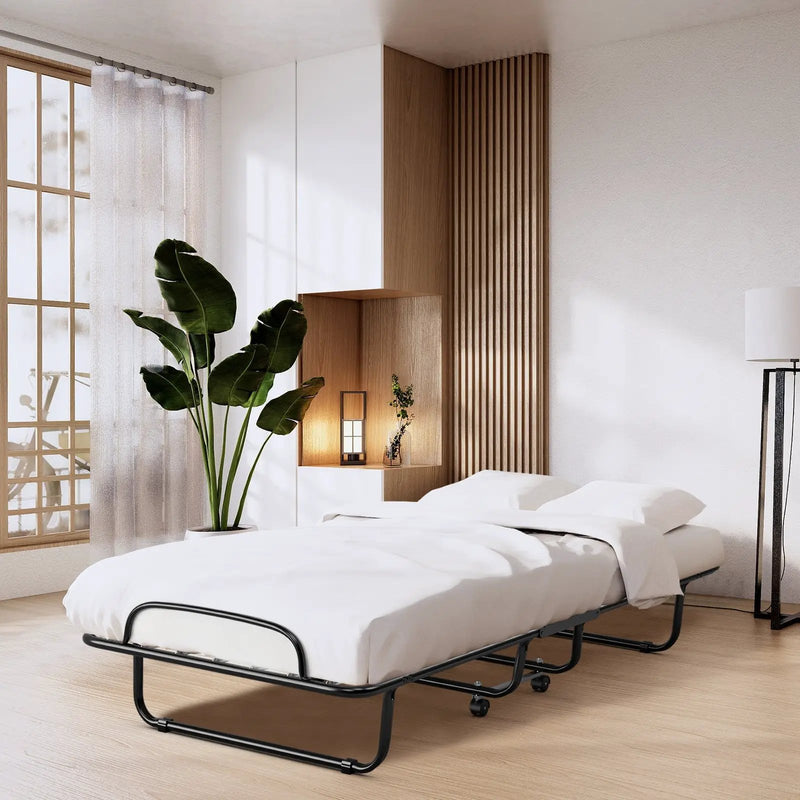 Rollaway Folding Bed with Memory Foam Mattress and Sturdy Metal Frame Made in Italy by DirectDeals