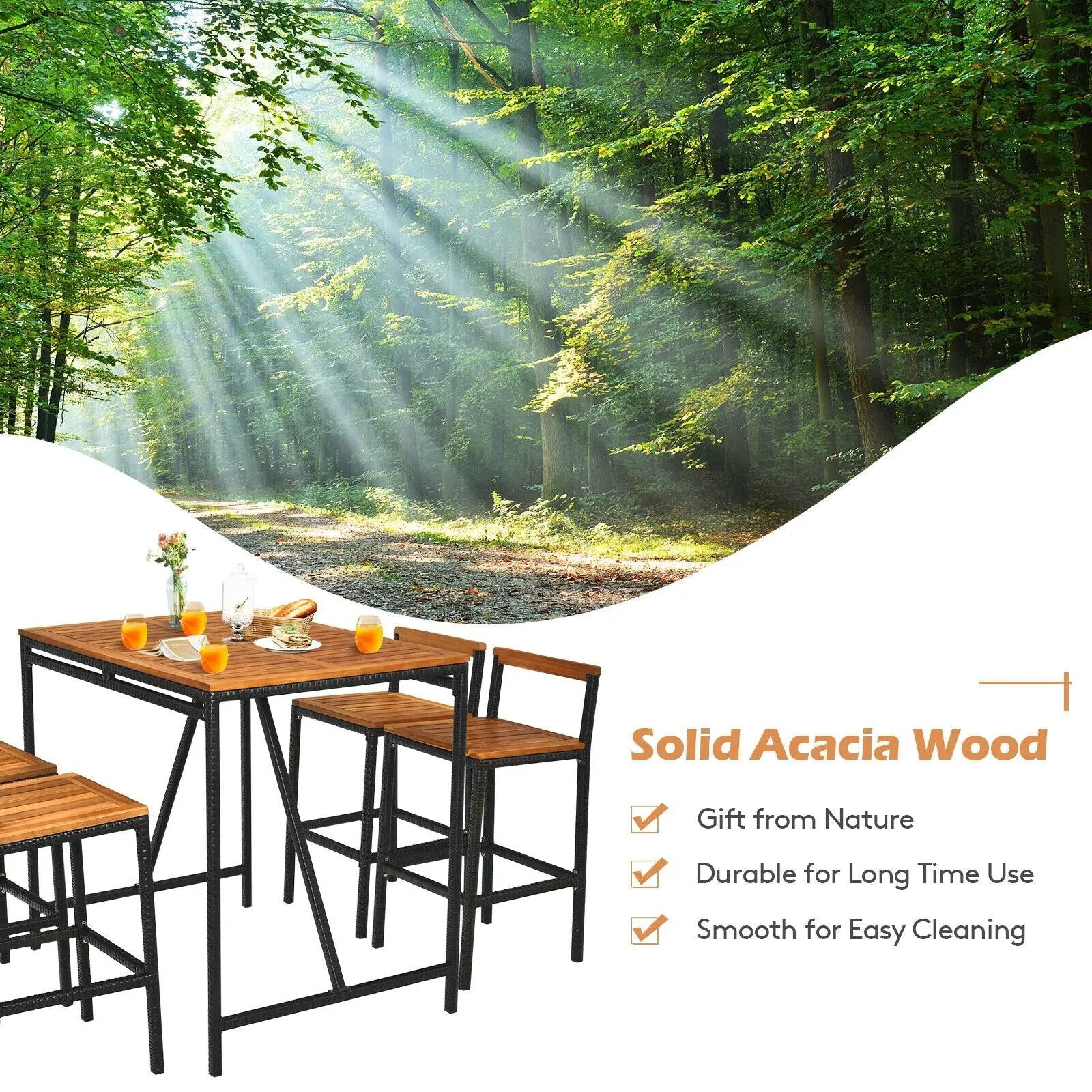 5 Pieces Outdoor Acacia Wood and PE Rattan Bar Set by DirectDeals
