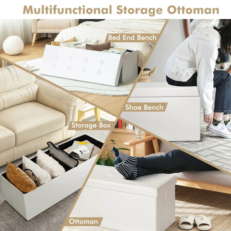45 Inches Large Folding Ottoman Storage Seat-White by DirectDeals