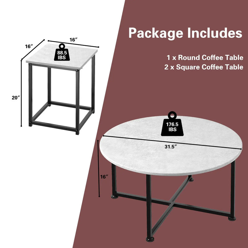 3-Piece Modern Faux Marble Coffee Table Set for Living Room by DirectDeals