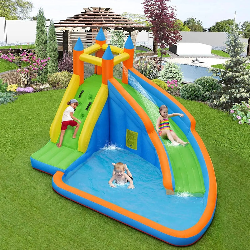 Kids Inflatable Water Slide Bouncing House with Carrying Bag and 480W Blower by DirectDeals
