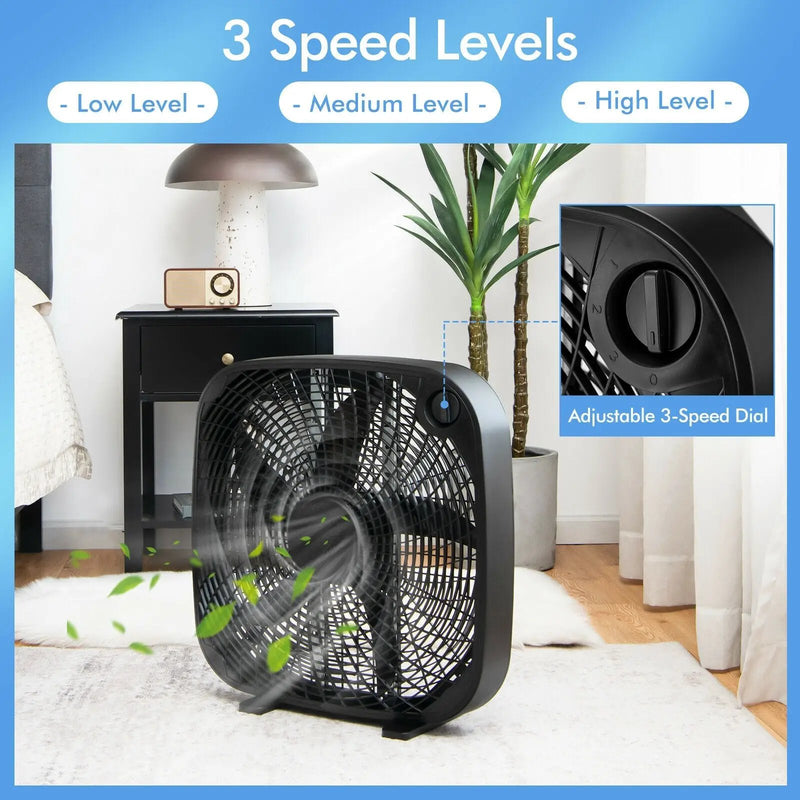 20 Inch Box Portable Floor Fan with 3 Speed Settings and Knob Control-Black by DirectDeals