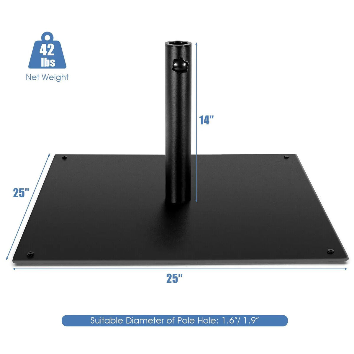 25 Inch Square Patio Umbrella Base 42 LBS Weighted, photo 4 of 7