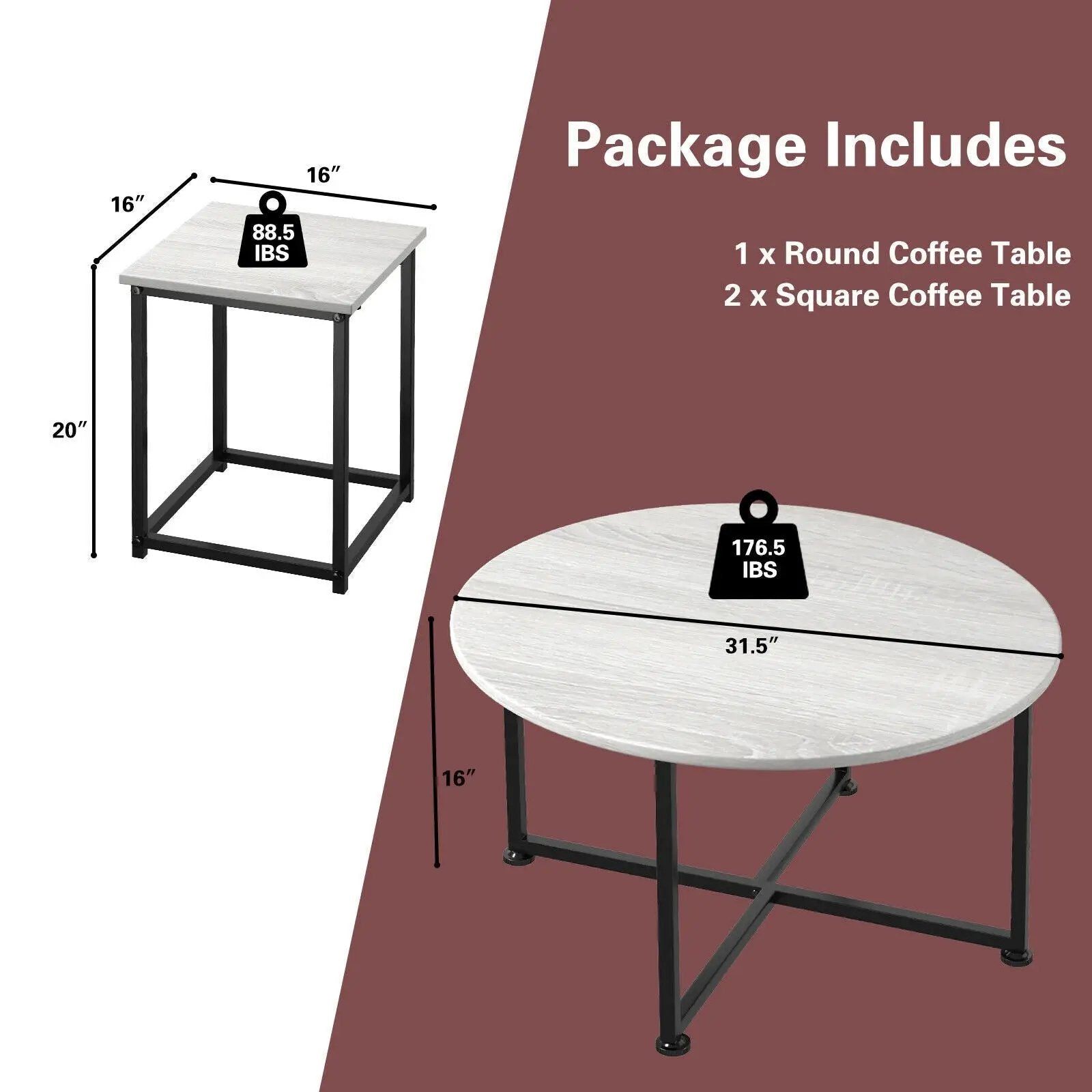 3-Piece Modern Faux Marble Coffee Table Set for Living Room by DirectDeals