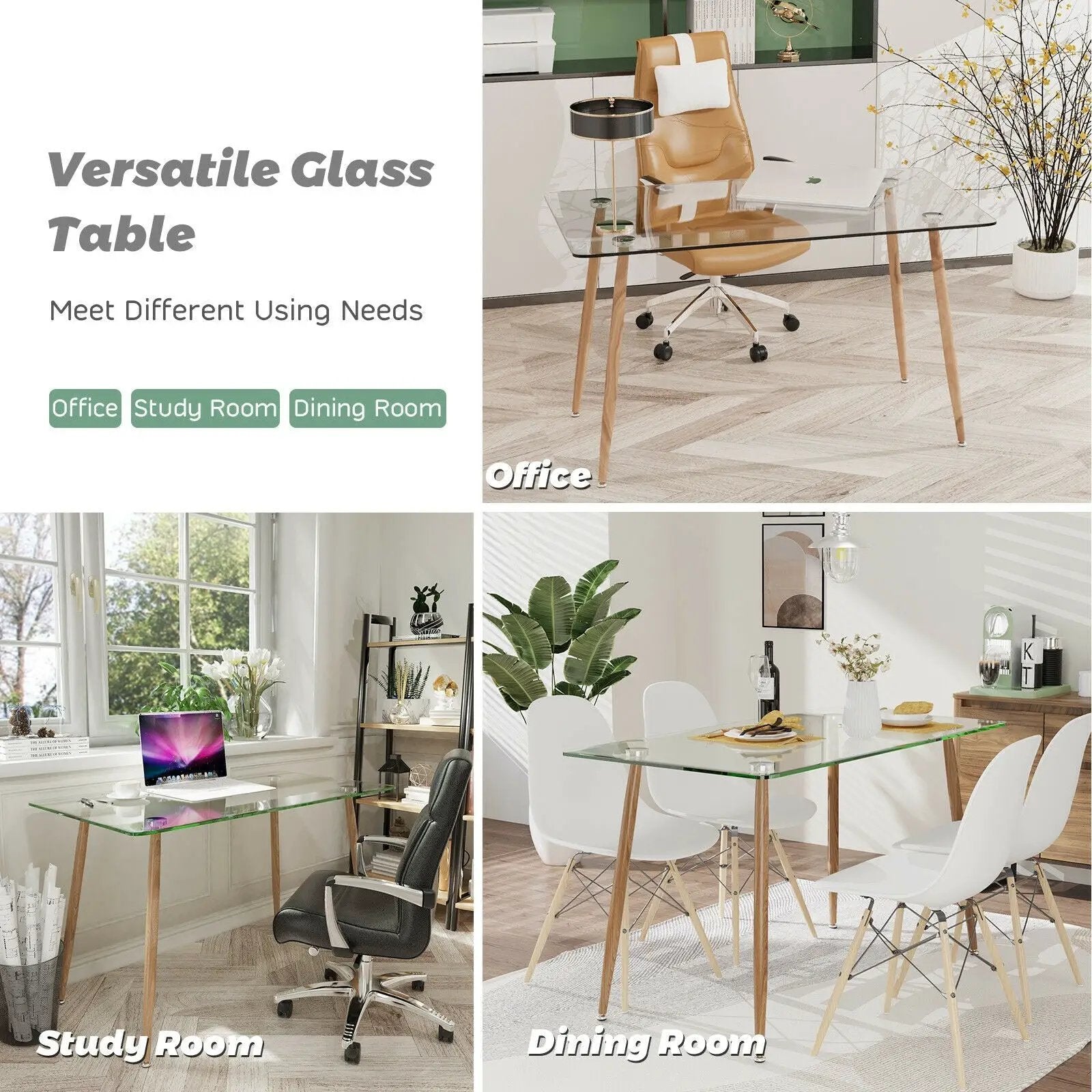 Modern Glass Rectangular Dining Table with Metal Legs by DirectDeals