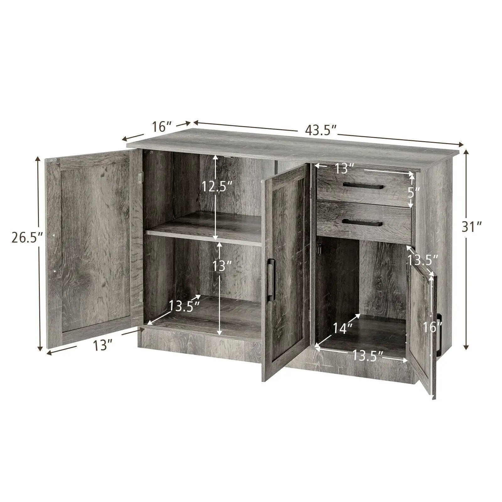 Buffet Storage Cabinet Kitchen Sideboard with 2 Drawers-Gray by DirectDeals