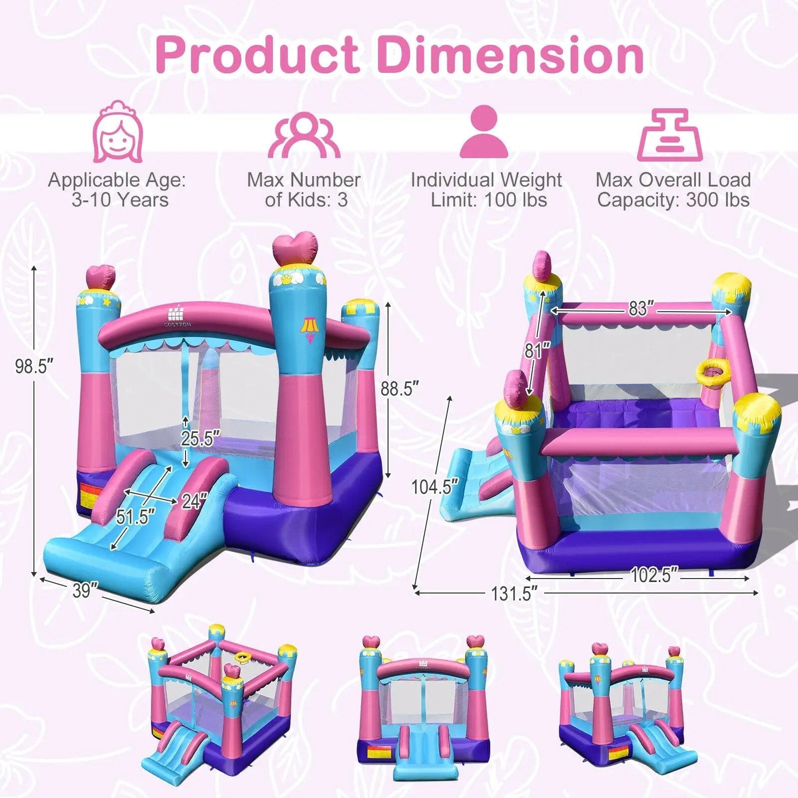 3-in-1 Princess Theme Inflatable Castle without Blower by DirectDeals