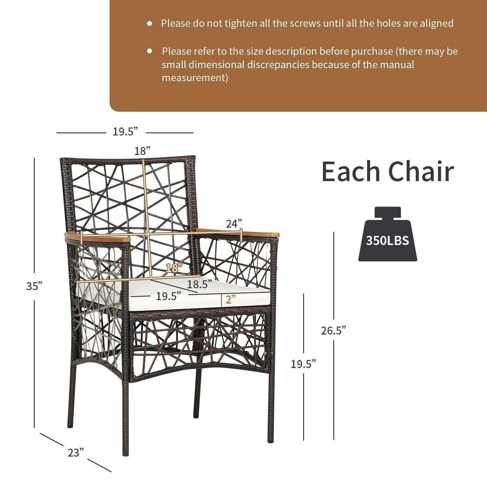 2 Pieces PE Wicker Patio Bistro Dining Chairs with Acacia Wood Armrests and Cushions by DirectDeals